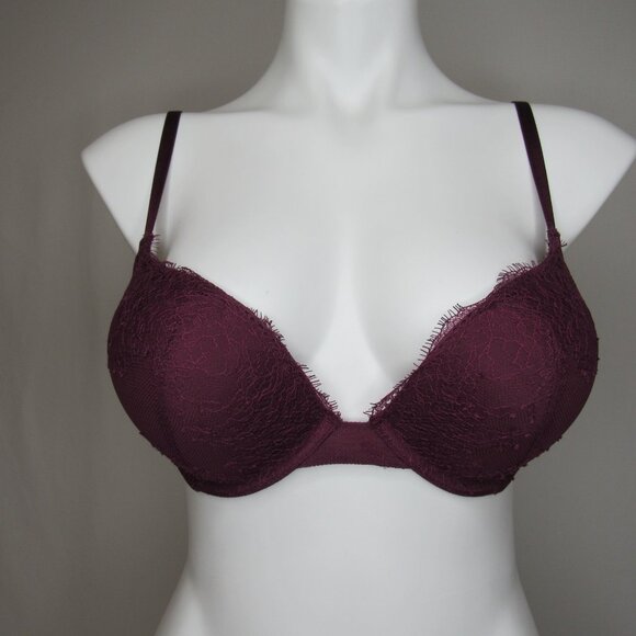 Victoria's Secret BOMBSHELL Burgundy Plunge Push Up Bra 32D - Picture 5 of 8
